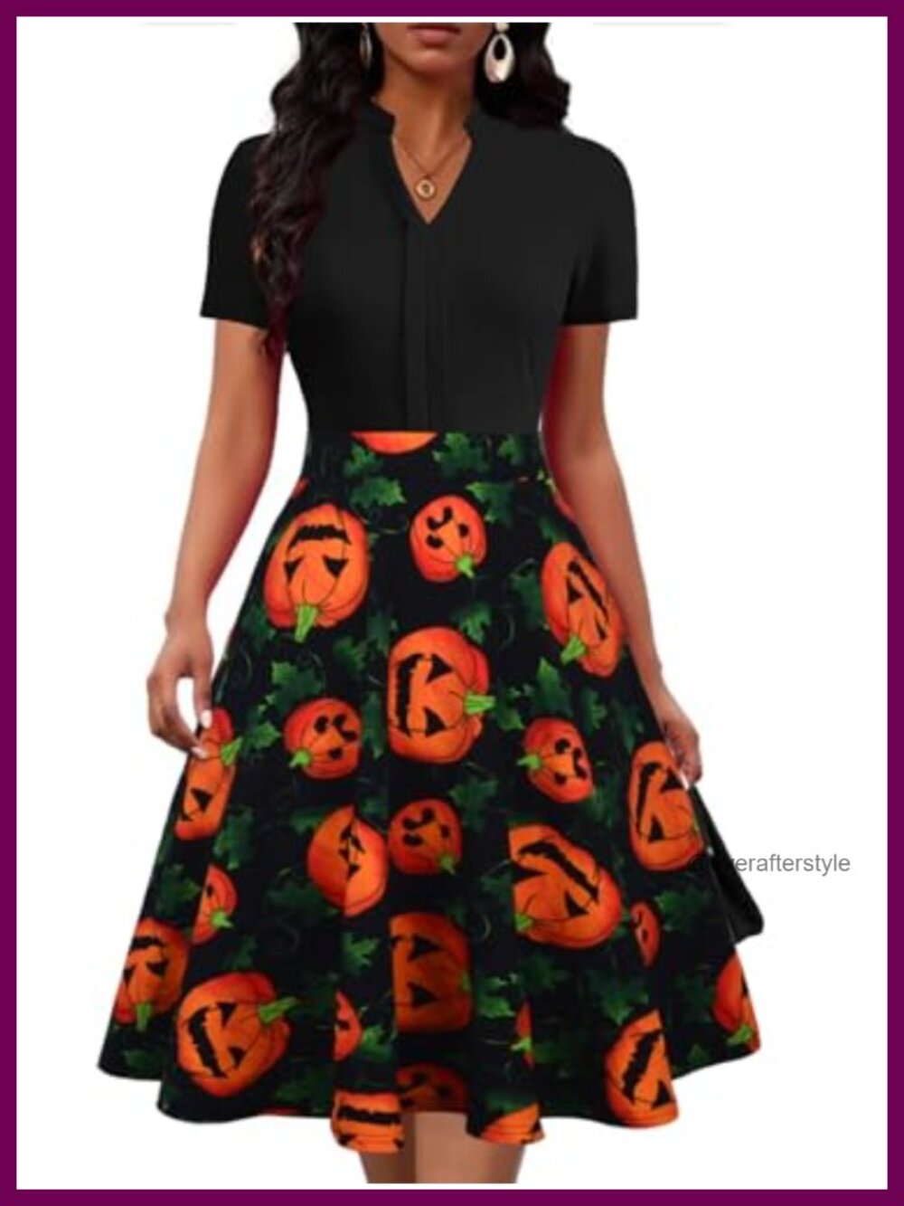 Womens Summer V Neck Fit and Flare Dress with Pockets